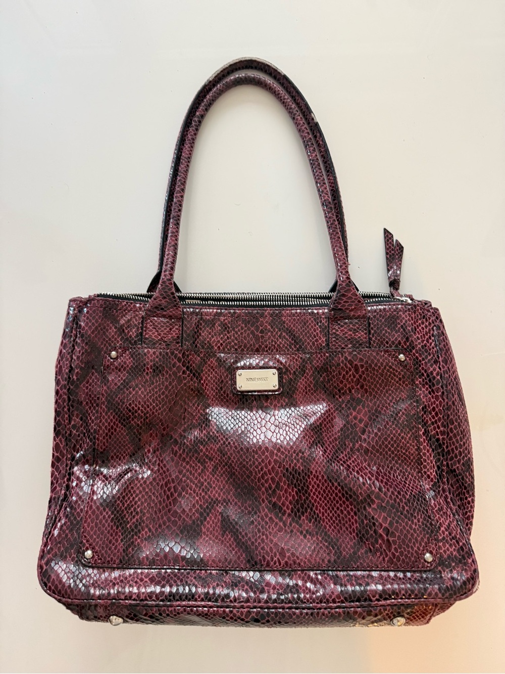Nine West Burgundy Snake-Embossed Patent Tote